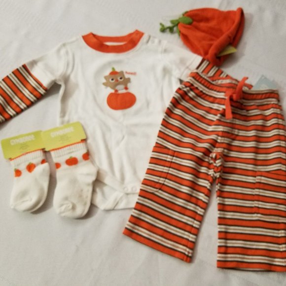 Gymboree Baby Fall 3-6 Month Pants, bodysuit, hat 0-3 & 6-12 socks NWT Outfit